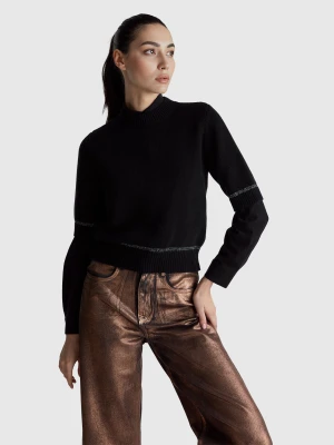 Benetton, Mock Neck Sweater With Sequin Detail, Size: XL, Black, Women United Colors of Benetton