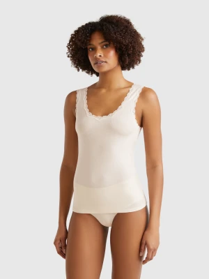 Benetton, Modal Tank Top With Lace, size XS, Creamy White, Women United Colors of Benetton