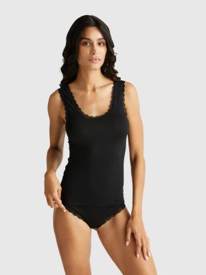 Benetton, Modal Tencel™ Tank Top With Lace, size XS, Black, Women United Colors of Benetton