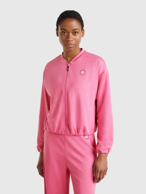 Benetton, Modal Zip-up Sweatshirt, size XS, Pink, Women United Colors of Benetton