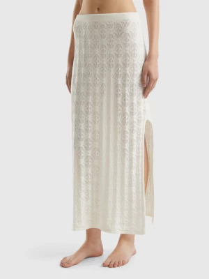 Benetton, Monogram Knit Midi Skirt, size XS, Creamy White, Women United Colors of Benetton