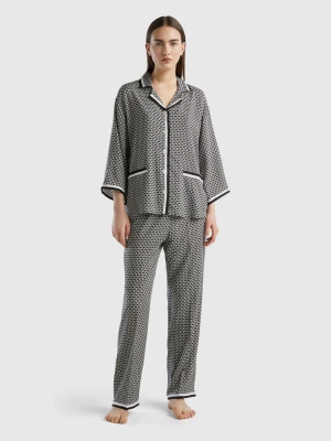 Benetton, Monogram Pyjamas In Sustainable Viscose, size L, Black, Women United Colors of Benetton