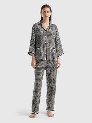 Benetton, Monogram Pyjamas In Sustainable Viscose, size S, Black, Women United Colors of Benetton