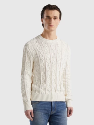 Benetton, Monogram Sweater In 100% Cotton, size L, Creamy White, Men United Colors of Benetton