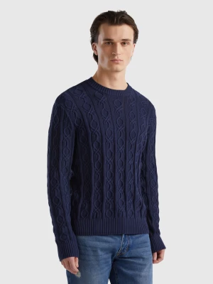 Benetton, Monogram Sweater In 100% Cotton, size L, Dark Blue, Men United Colors of Benetton