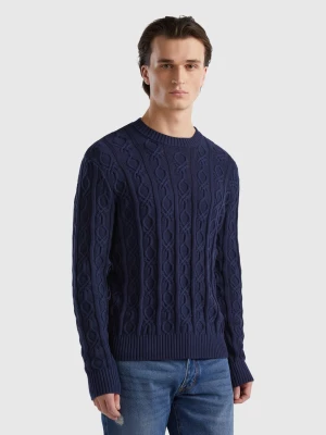 Benetton, Monogram Sweater In 100% Cotton, size M, Dark Blue, Men United Colors of Benetton