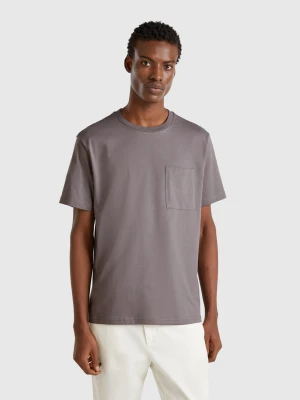 Benetton, Mouse Gray Organic Cotton T-shirt With Pocket, size XS, Dark Gray, Men United Colors of Benetton