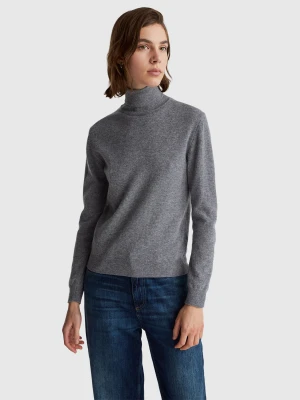 Benetton, Mouse Gray Turtleneck Sweater In Pure Merino Wool, Size: XS, Dark Gray, Women United Colors of Benetton
