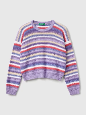 Benetton, Multicolor Striped Sweater With Lurex, size XL, Lilac, Kids United Colors of Benetton