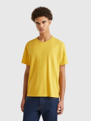 Benetton, Mustard Slub Cotton T-shirt, size L, Mustard, Men United Colors of Benetton