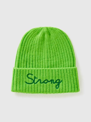 Benetton, Neon Green Beanie With Embroidery, size XL-3XL, , Kids United Colors of Benetton