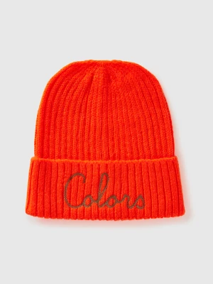 Benetton, Neon Orange Beanie With Embroidery, size S-L, , Kids United Colors of Benetton