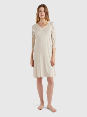 Benetton, Nightshirt With Lace Details, size XS, Beige, Women United Colors of Benetton