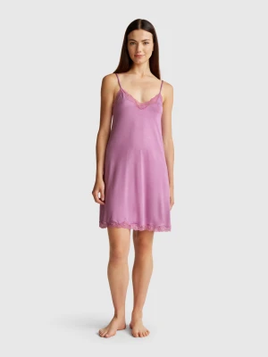 Benetton, Nightshirt With Lace Details, size XXS, Mauve, Women United Colors of Benetton