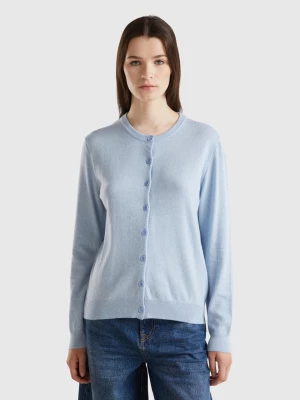 Benetton, Ocean Blue Cardigan In Wool And Cashmere Blend, size L, Light Blue, Women United Colors of Benetton