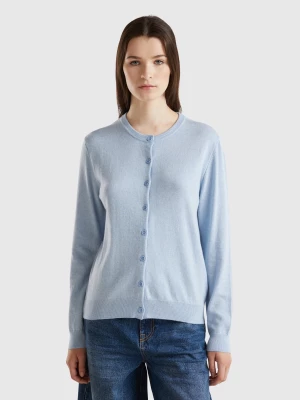 Benetton, Ocean Blue Cardigan In Wool And Cashmere Blend, size L, Light Blue, Women United Colors of Benetton