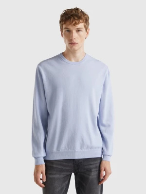 Benetton, Ocean Blue Crew Neck Sweater In Pure Merino Wool, size L, Light Blue, Men United Colors of Benetton