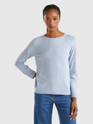 Benetton, Ocean Blue Crew Neck Sweater In Wool And Cashmere Blend, size XS, Light Blue, Women United Colors of Benetton