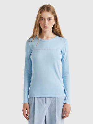 Benetton, Ocean Blue Long Sleeve T-shirt In 100% Cotton, size L, Light Blue, Women United Colors of Benetton