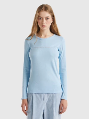 Benetton, Ocean Blue Long Sleeve T-shirt In 100% Cotton, size L, Light Blue, Women United Colors of Benetton