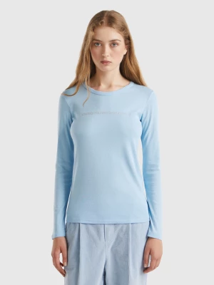 Benetton, Ocean Blue Long Sleeve T-shirt In 100% Cotton, size M, Light Blue, Women United Colors of Benetton