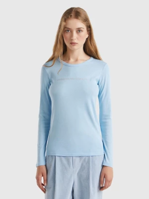 Benetton, Ocean Blue Long Sleeve T-shirt In 100% Cotton, size S, Light Blue, Women United Colors of Benetton