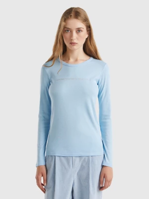 Benetton, Ocean Blue Long Sleeve T-shirt In 100% Cotton, size XL, Light Blue, Women United Colors of Benetton