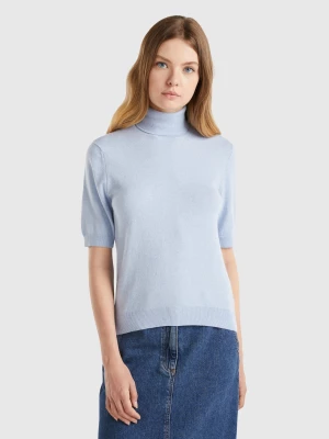 Benetton, Ocean Blue Short Sleeve Turtleneck In Cashmere Blend, size L, Light Blue, Women United Colors of Benetton