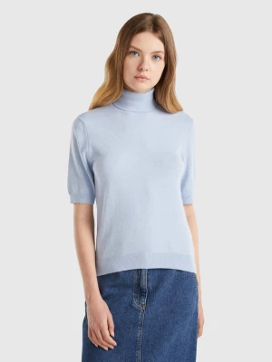 Benetton, Ocean Blue Short Sleeve Turtleneck In Cashmere Blend, size M, Light Blue, Women United Colors of Benetton