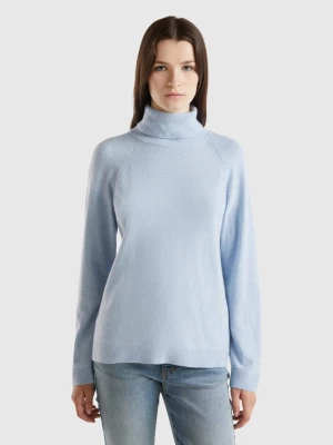 Benetton, Ocean Blue Turtleneck In Wool And Cashmere Blend, size L, Light Blue, Women United Colors of Benetton