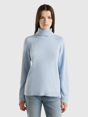 Benetton, Ocean Blue Turtleneck In Wool And Cashmere Blend, size L, Light Blue, Women United Colors of Benetton