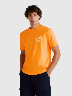 Benetton, Ocher T-shirt With Graphic, size XS, Mustard, Men United Colors of Benetton
