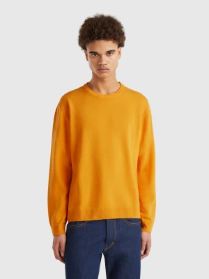 Benetton, Ocher Yellow Sweater In Pure Merino Wool, size XS, Mustard, Men United Colors of Benetton