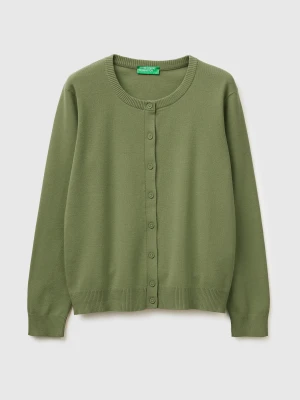 Benetton, Olive Green Cardigan In Tricot Cotton, Size: XS, Women United Colors of Benetton