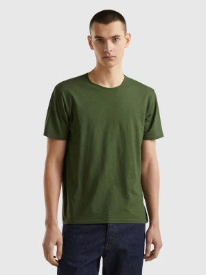 Benetton, Olive Green Slub Cotton T-shirt, size L, , Men United Colors of Benetton