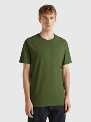 Benetton, Olive Green Slub Cotton T-shirt, size L, , Men United Colors of Benetton