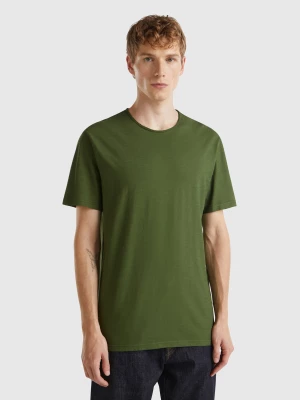 Benetton, Olive Green Slub Cotton T-shirt, size L, , Men United Colors of Benetton