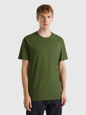 Benetton, Olive Green Slub Cotton T-shirt, size S, , Men United Colors of Benetton