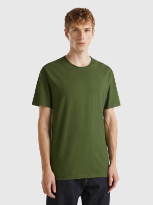 Benetton, Olive Green Slub Cotton T-shirt, size XL, , Men United Colors of Benetton