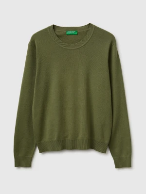 Benetton, Olive Green Sweater In Tricot Cotton, Size: XS, Women United Colors of Benetton