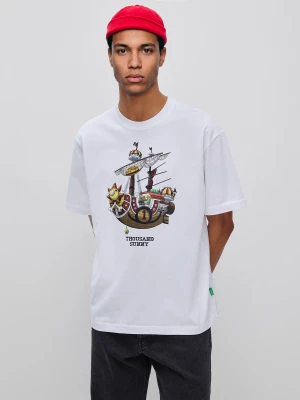 Benetton, One Piece Print T-shirt, Size: XS, White, Men United Colors of Benetton
