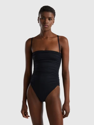 Benetton, One-piece Swimsuit In Econyl® With Draping, size 1°, Black, Women United Colors of Benetton