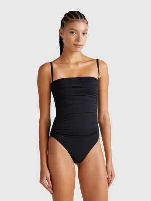 Benetton, One-piece Swimsuit With Draping, size 4°, Black, Women United Colors of Benetton