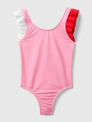 Benetton, One-piece Swimsuit With Ruffles In Econyl®, size L, Pink, Kids United Colors of Benetton