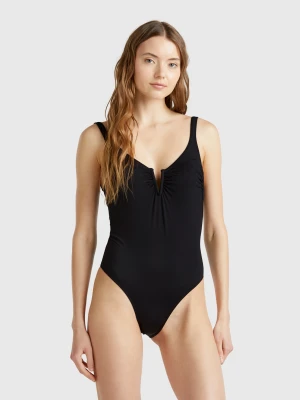 Benetton, One-piece Swimsuit With V Detail, size 1°, Black, Women United Colors of Benetton