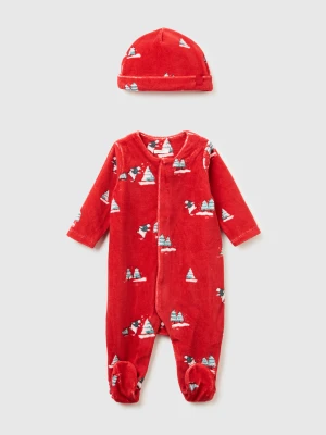 Benetton, Onesie And Chenille Cap Set, Red, Kids United Colors of Benetton