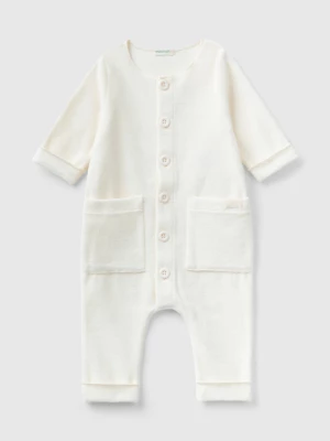 Benetton, Onesie In Chenille With Pockets, size 3-6, Creamy White, Kids United Colors of Benetton