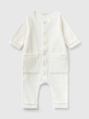 Benetton, Onesie In Chenille With Pockets, size 56, Creamy White, Kids United Colors of Benetton