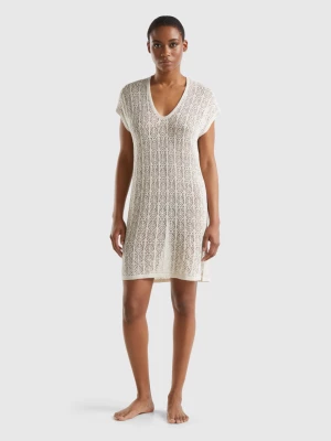 Benetton, Open-knit Dress In Linen Blend, size S, Creamy White, Women United Colors of Benetton