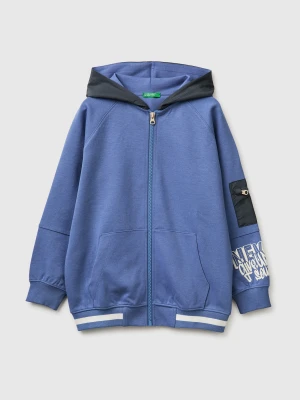 Benetton, Open Sweatshirt With Nylon Inserts, Size: XL, Air Force Blue, Kids United Colors of Benetton